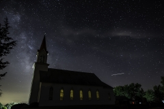 Milky Way over Church and ISS